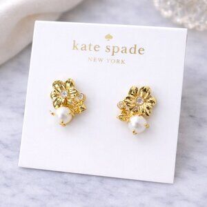 Kate Spade Floral Pearl Stud Earrings Gold Tone Dainty Flower Cute Feminine Clas